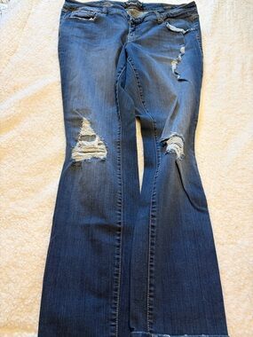 torrid Dark Blue Distressed Flare Jeans